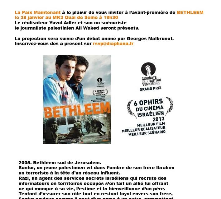 Invitation LPM à l’avant-première de “Bethléem” au MK2 quai de Seine le 28 janvier à 19h30