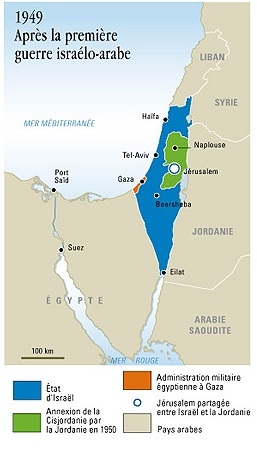 Ligne verte : les frontières issues des accords d'armistice de (1948)